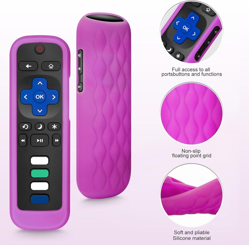 ENJOYLink 2 Pack for Roku Remote Cover,Silicone Controller Case Green and Purple - Image 3